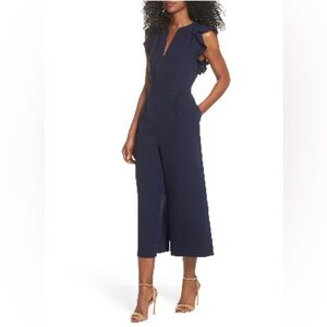 Vince Camuto Wide Leg Cropped Jumpsuit - Size 12P - Navy Blue